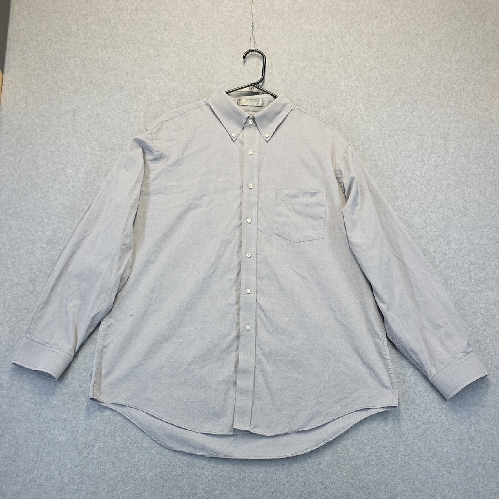 Stafford Signature Gray Button Down Dress Shirt 17 36 Cotton